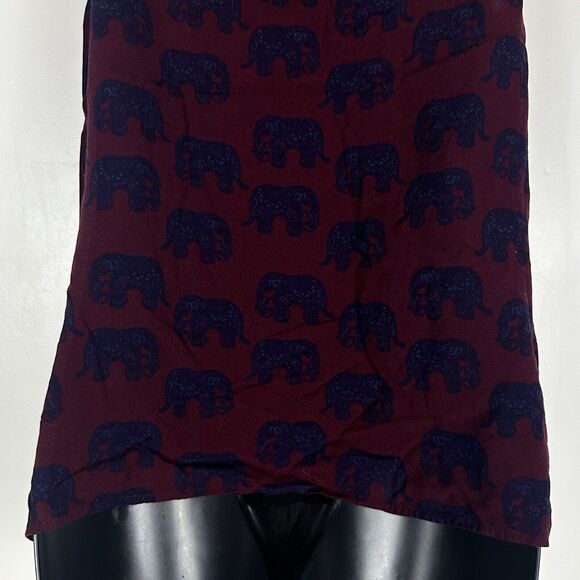 ModCloth Women's M Elephant Print Button Down Collared Asymmetrical Hem - Picture 8 of 10
